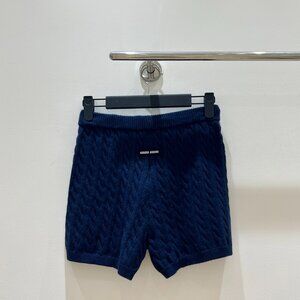 Miu Miu letter logo dark blue cable knit shorts